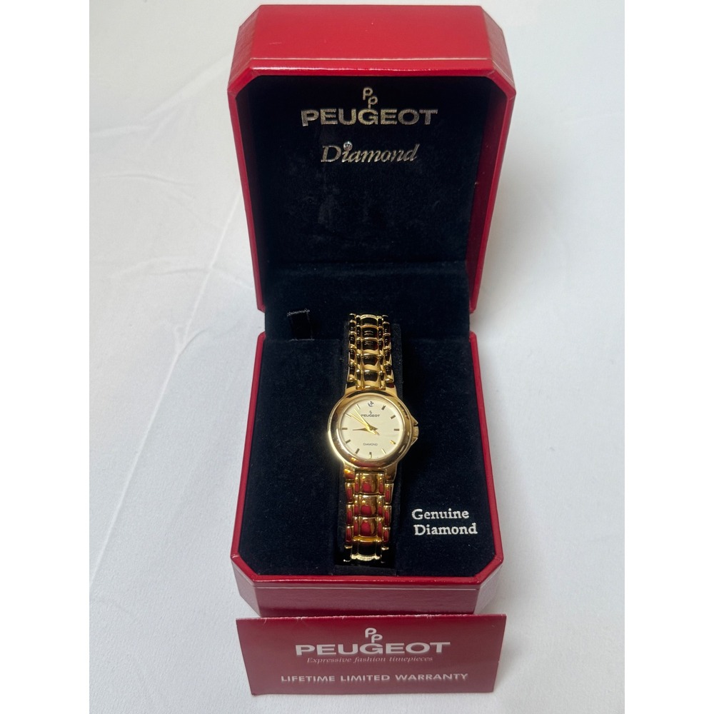 Peugeot Diamond Gold‎ Tone Women Watch Genuine Diamond Quartz Movement